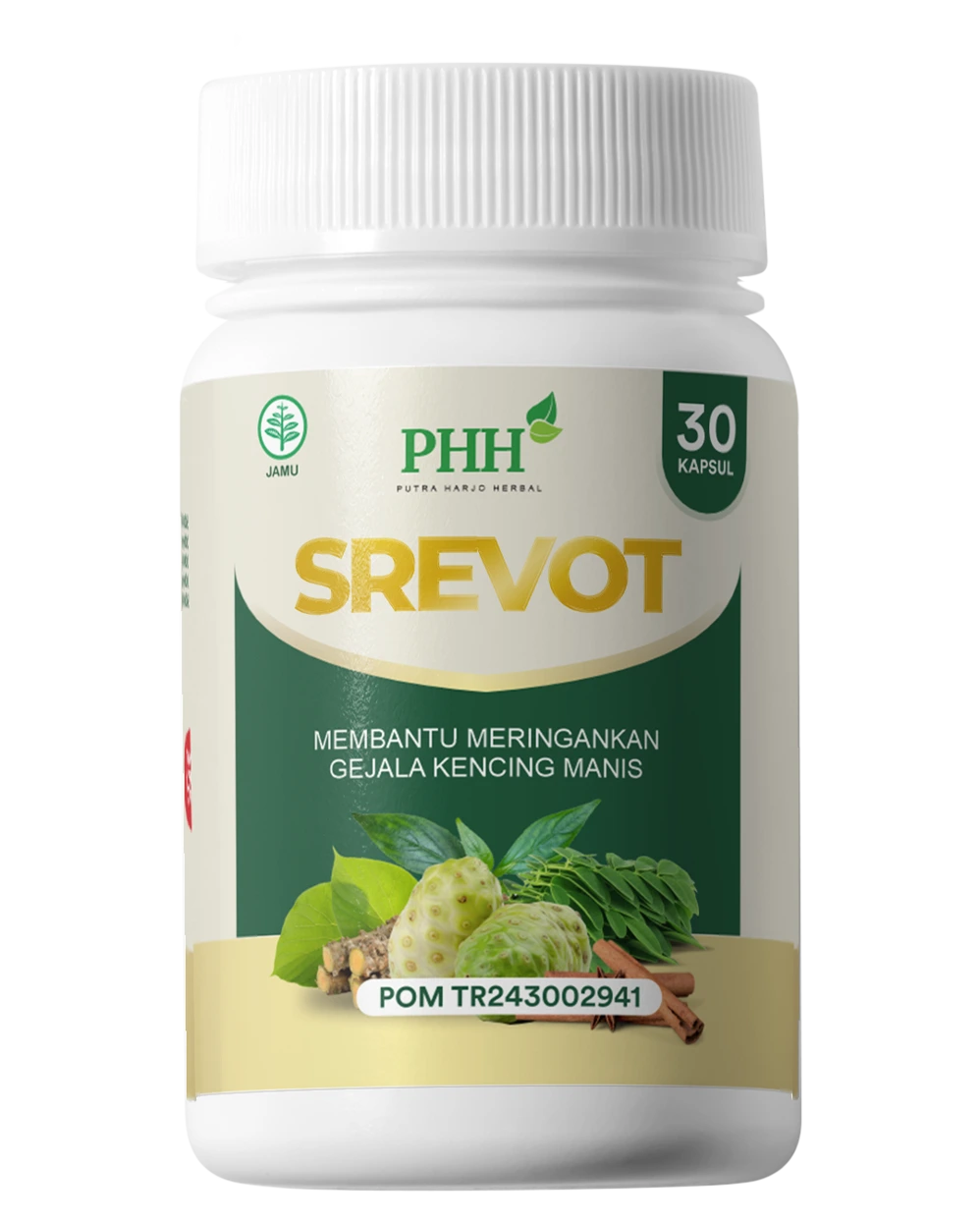 Mockup botol dan box Srevot 30 kapsul
